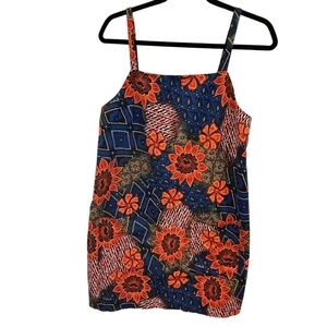 Topshop Size 8 Retro Blue Floral Back Zip Sleeveless Jumper Dress Pockets
